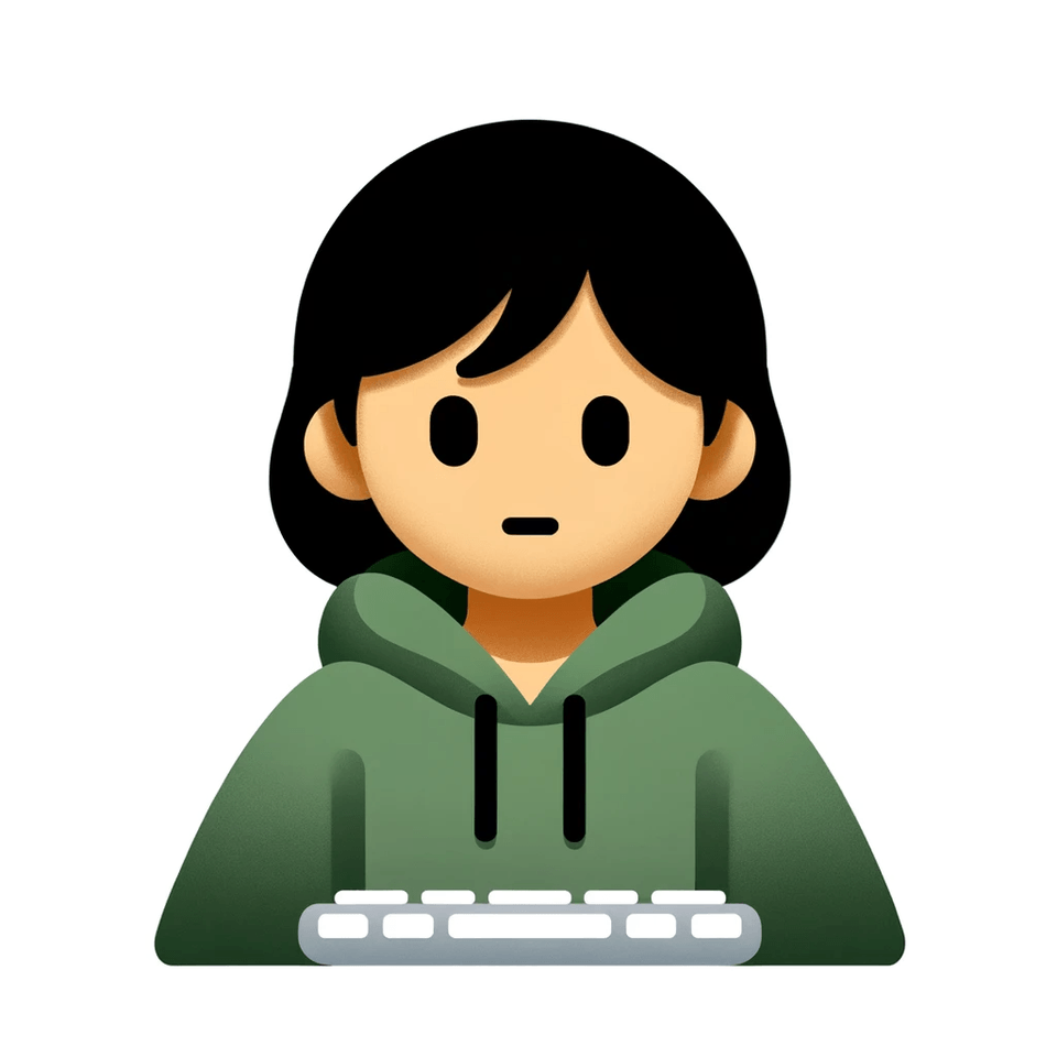 DALL·E 2023-12-13 14.34.51 - A simple, flat, clipart-style emoji of a thoughtless programmer. The character is an East Asian female with short black hair, wearing a casual green h